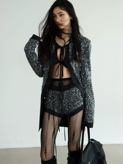 Sequins Sparkly Elegant Nichi Gorgeous Jacket＆Short-Pants