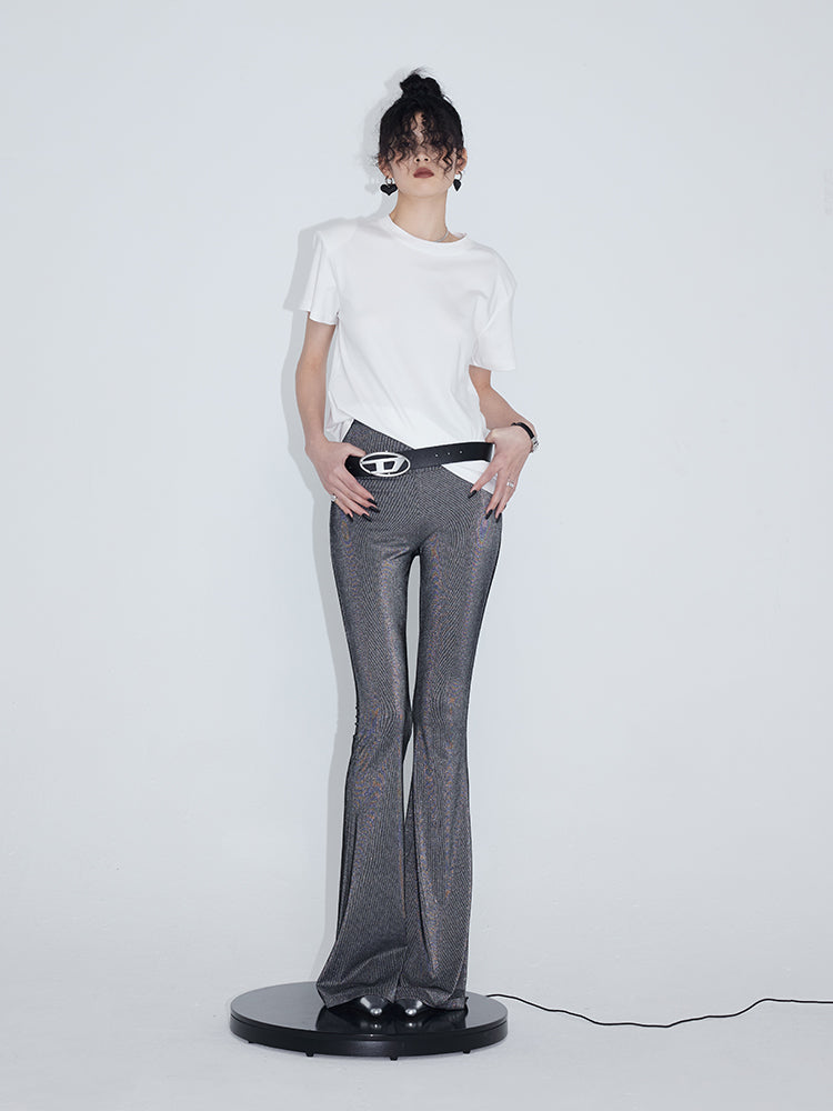 High Waist Thin Stretch Flared Trousers