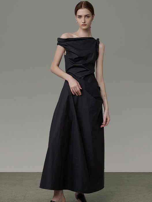 Asymmetry One-Shoulder Drape Long Dress