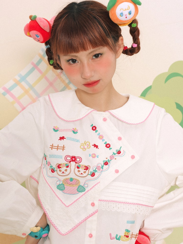 Doll Collar Handkerchief Design Embroidery Shirt