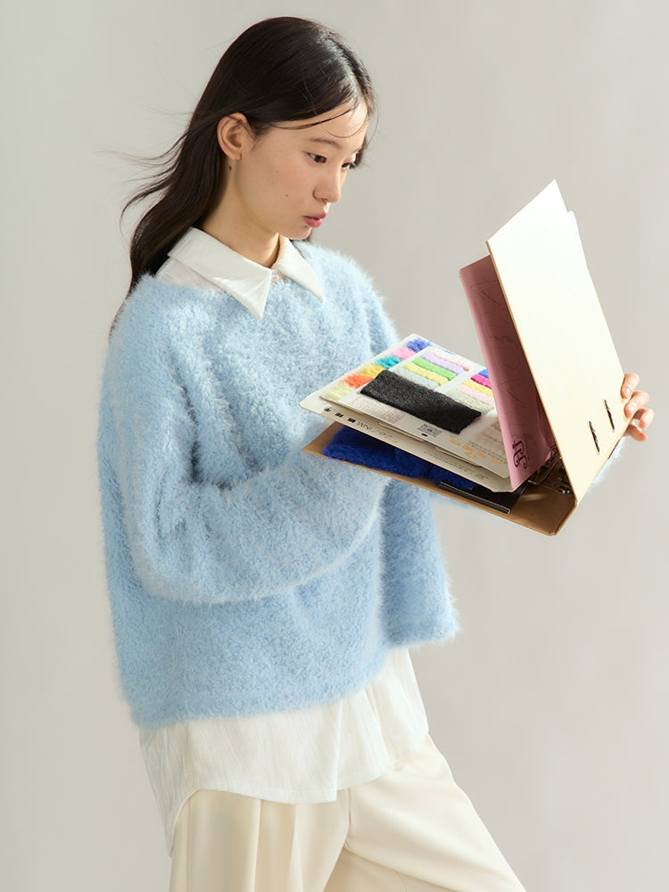 Flower-Motif Retro Sweet Loose Mohair-Knit