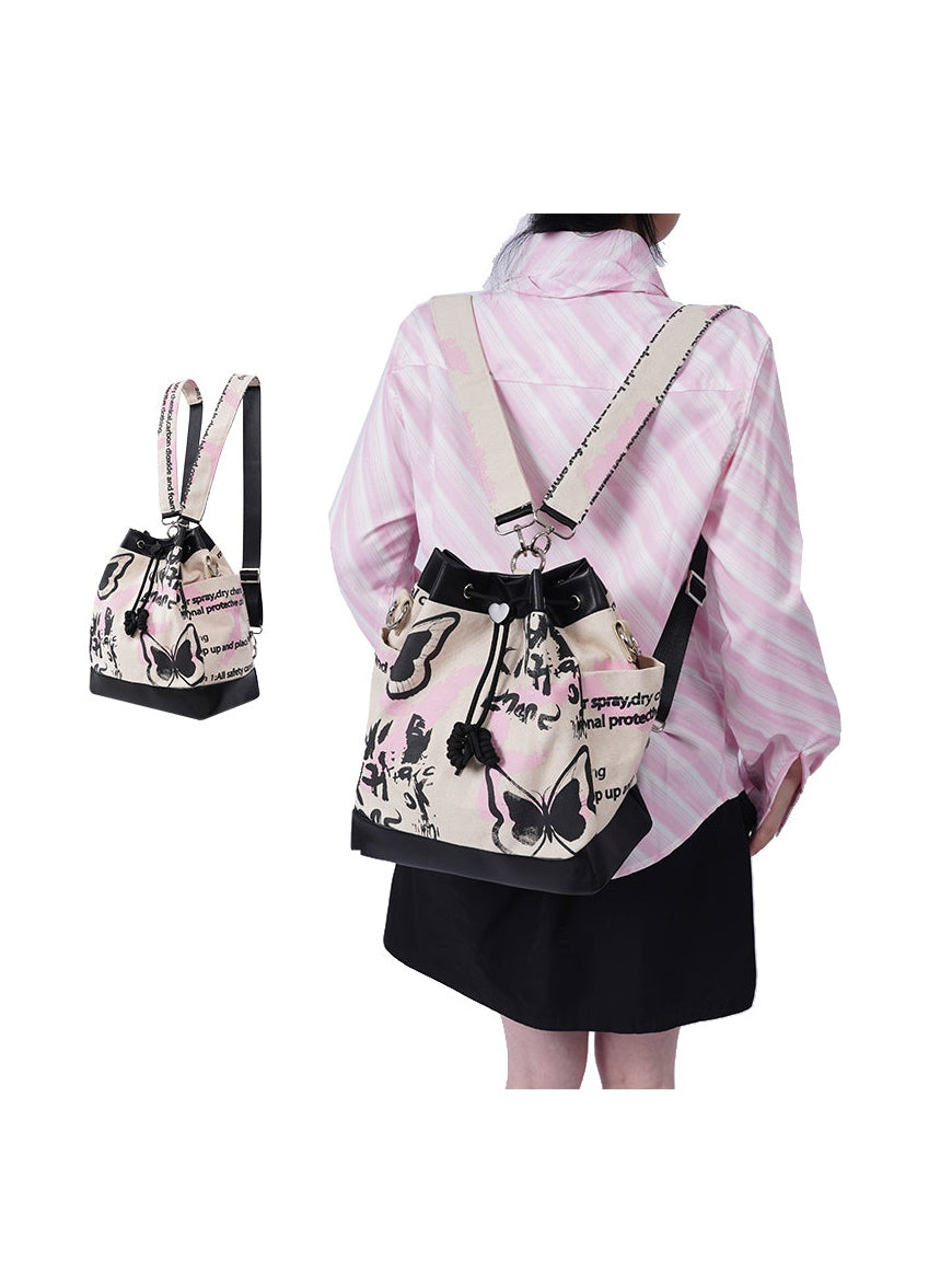 Graffiti Contrast Color Bucket Bag