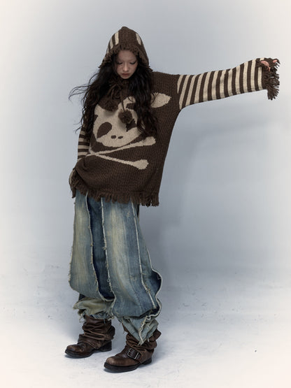 Skull Rabbit Loose Knitted Hooded Pullover