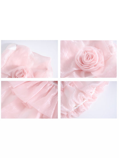 Dreidimensionales Rose Organza Bare Top Kleid