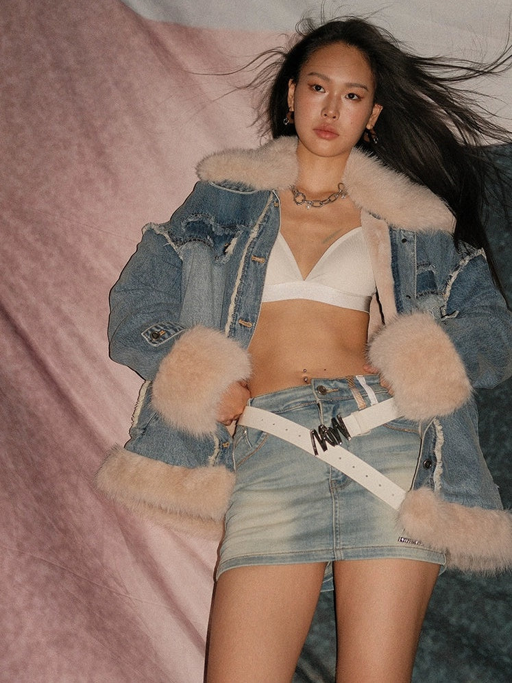 Detachable Fur Collar Denim Jacket