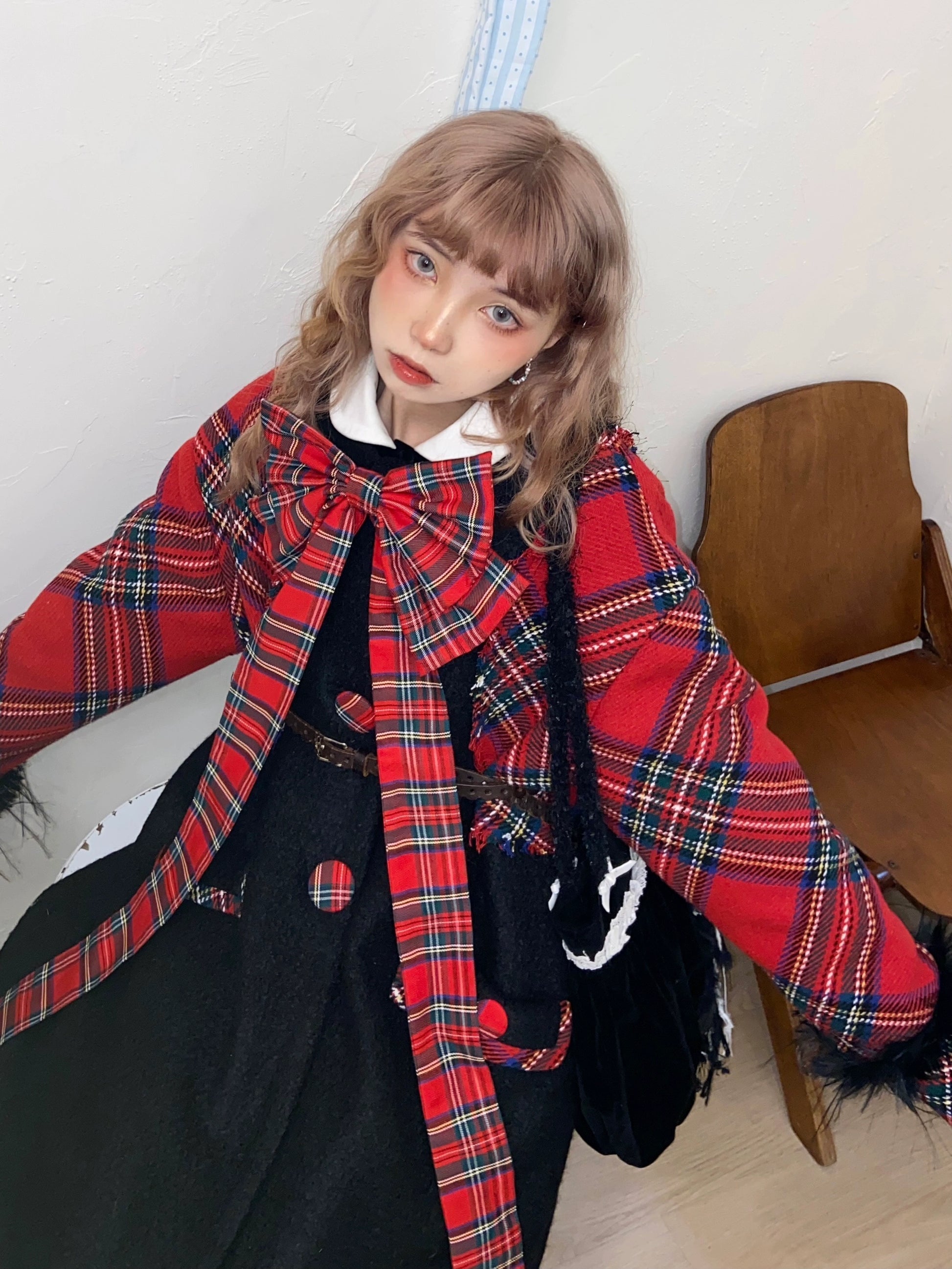 Retro Plaid Switching Long Coat