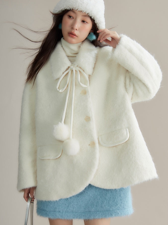 Fur Ball Ribbon Furry Coat