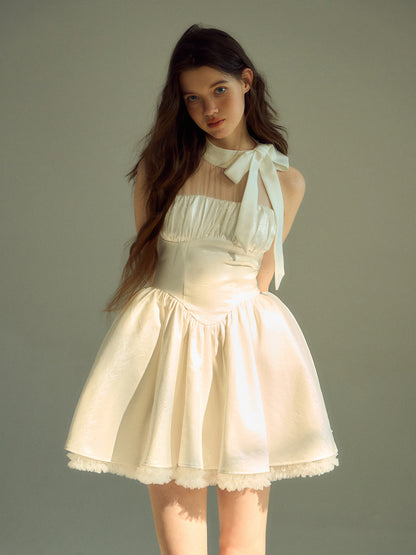 Satin Split Ribbon Sleeveless Princess Dress