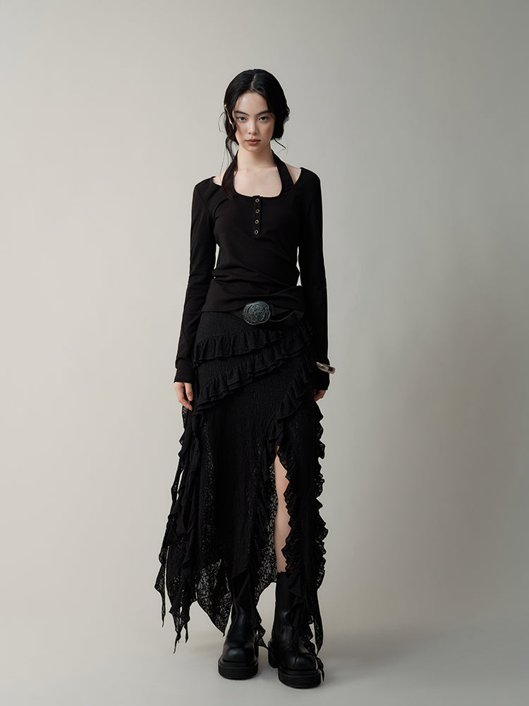 Layered Jacquard Transparent Ear Edge Irregular Skirt