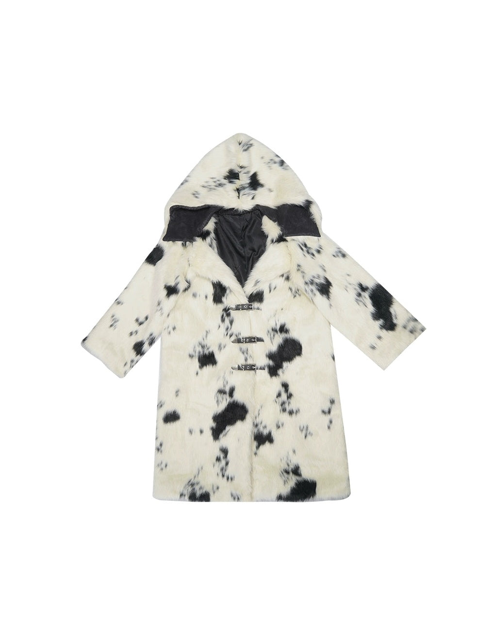 Hooded Fur Cow Pattern Eco-friendly Plush Coat