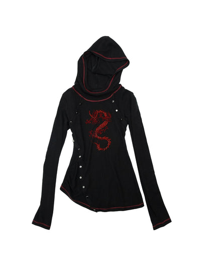 Rhinestone Hooded Slim Stretch T-shirt