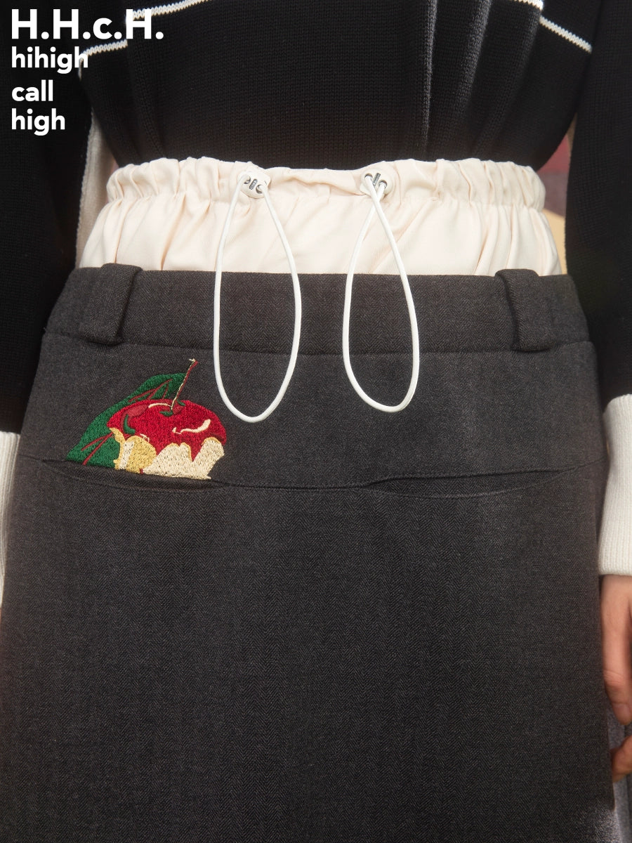 Fake Two-piece Apple Embroidery A-line Skirt