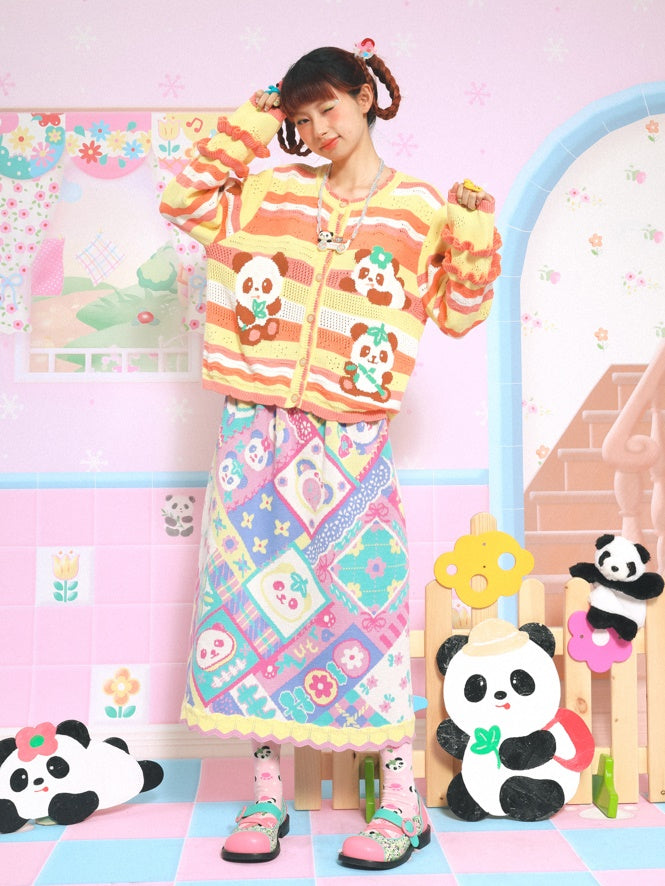 Panda Knitted Jacquard Patchwork Style Skirt