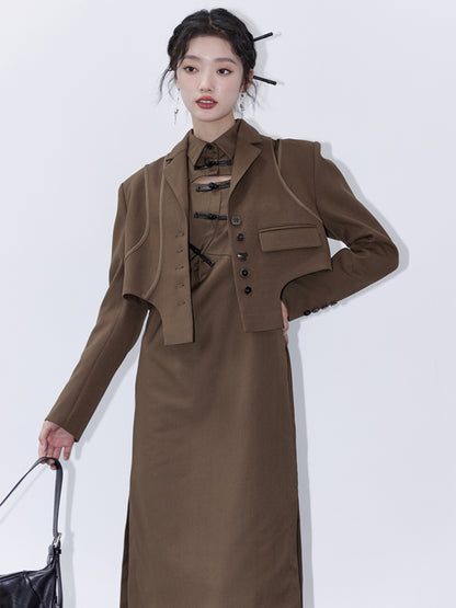 Chinese Style Hollow Mid-length Shirt Dress