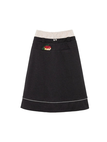 Fake Two-piece Apple Embroidery A-line Skirt