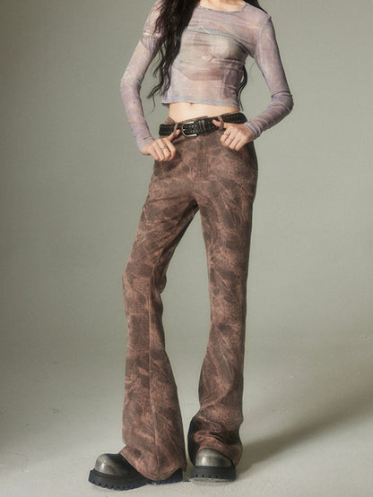 Denim Washed Micro-flared Pants