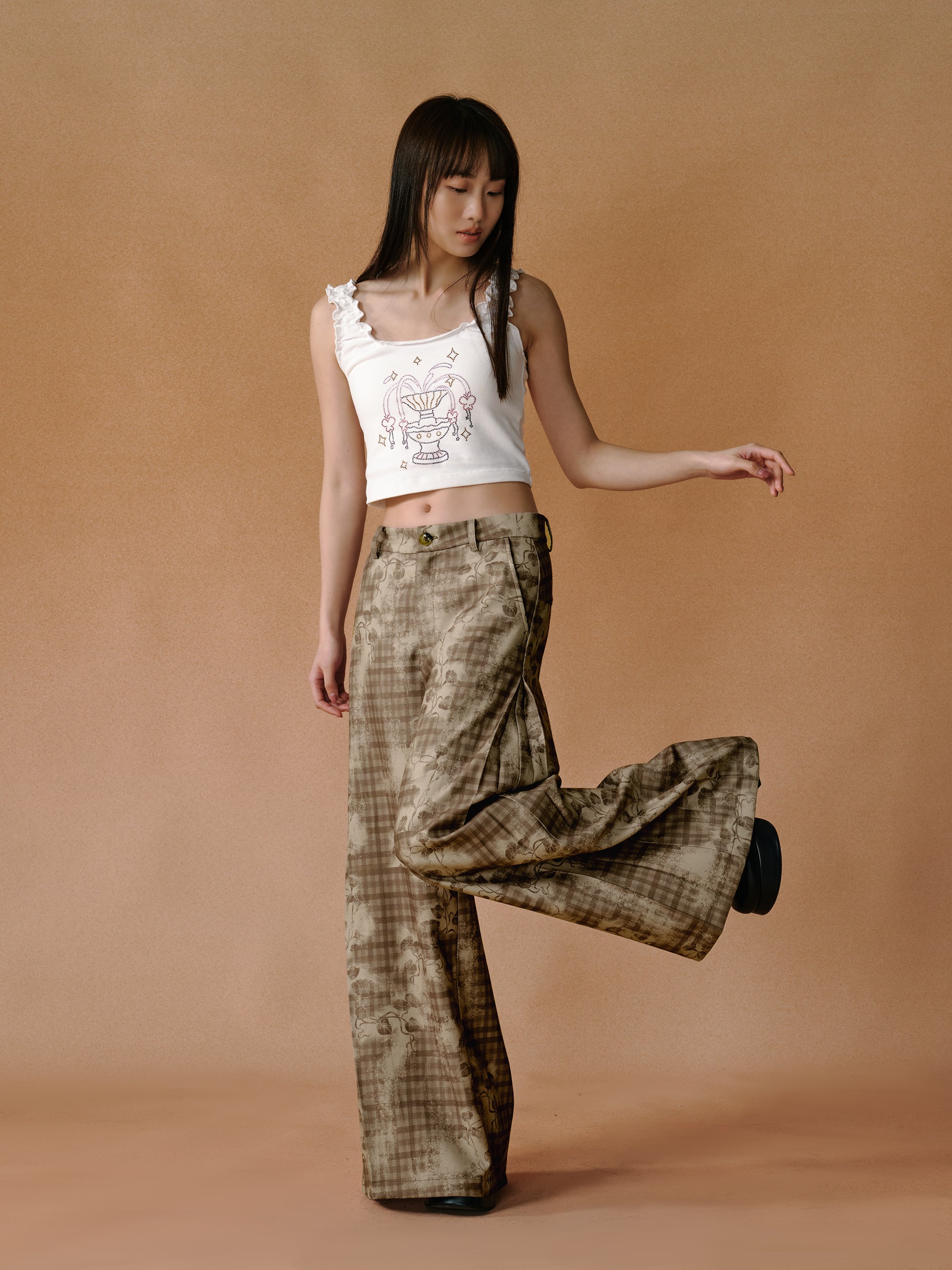 Retro Hand-painted Smudged Plaid Wide-leg Pants