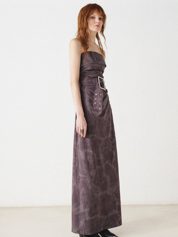 Bare Top Slim Long Dress With Belt