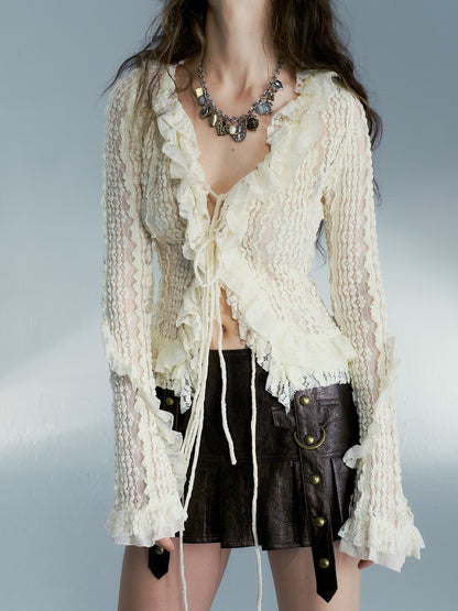 Lace Frill Shirt Cardigan