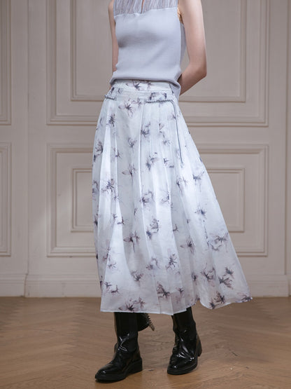 Butterfly Transparent New Chinese Style Pleated Skirt