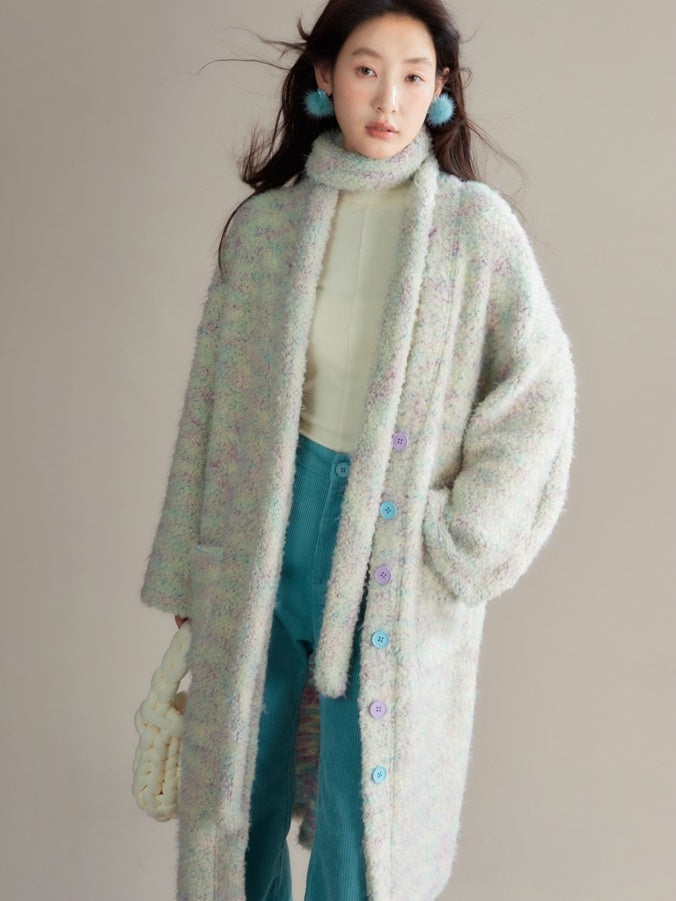 Contraste Floral Yarn Tricoted Long Cardigan