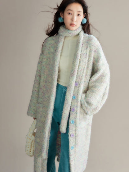 Contrast Floral Yarn Knitted Long Cardigan