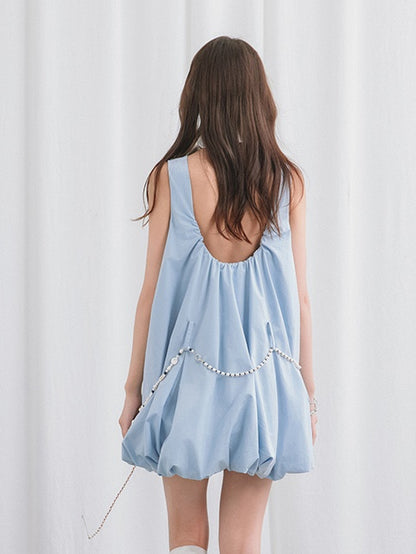 Open Back Girly Flower Bud Sleeveless Dress