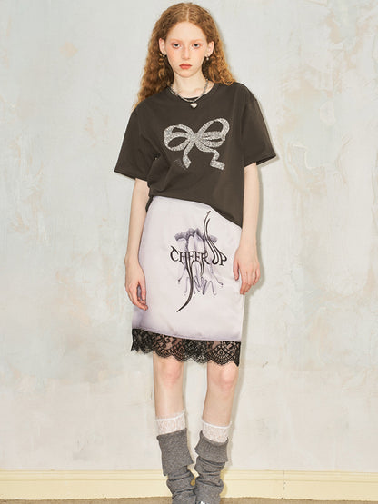 Sequin Bow Embroidery Loose T-shirt