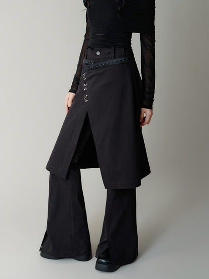 Metal Hook Fake Two-piece Micro-elastic Skirt Flared Pants