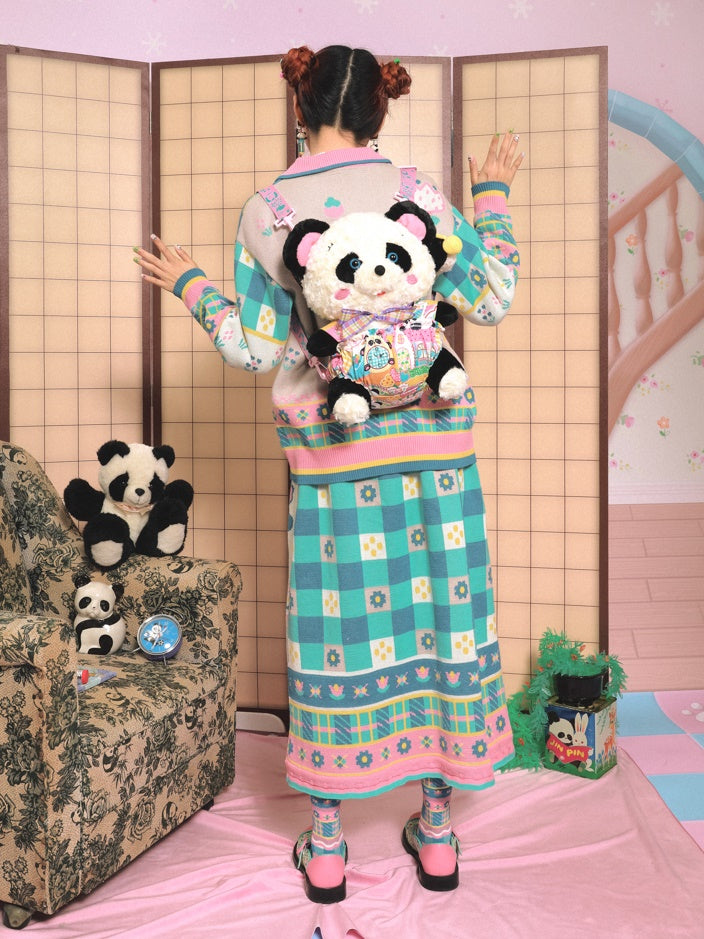 Retro Panda Plush Doll With Shoulder Strap