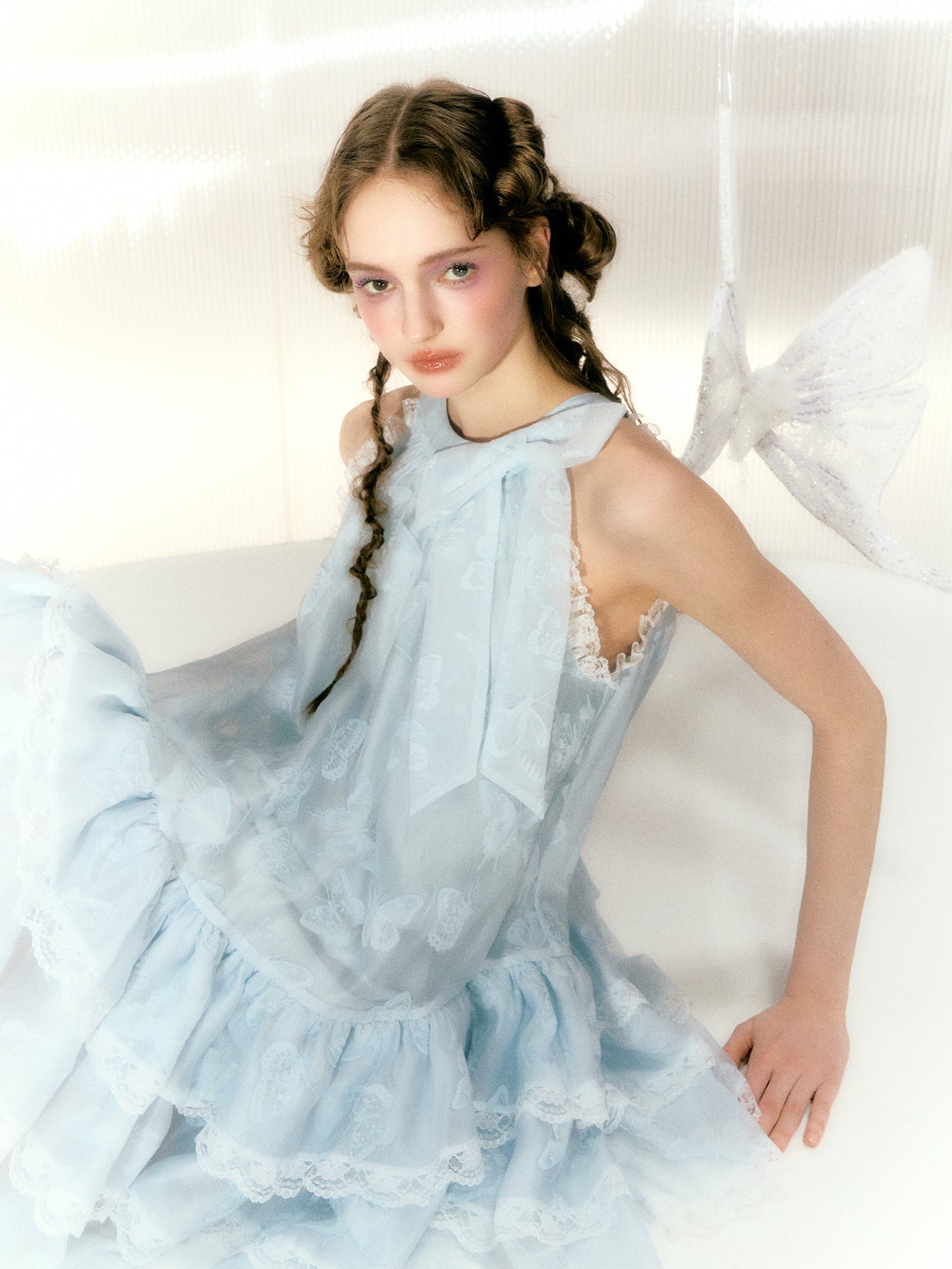 Butterfly Organza Lace Sleeveless Dress