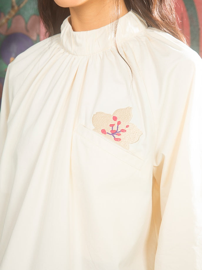 Cherry Blossom Embroidery Bottle-neck Shirt