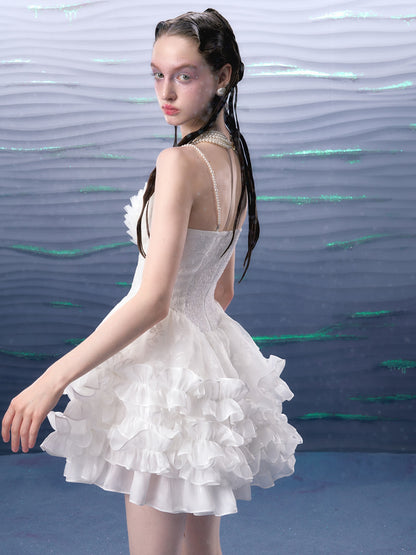 Organza Puffy Suspender Dress &amp; Pearl Corset