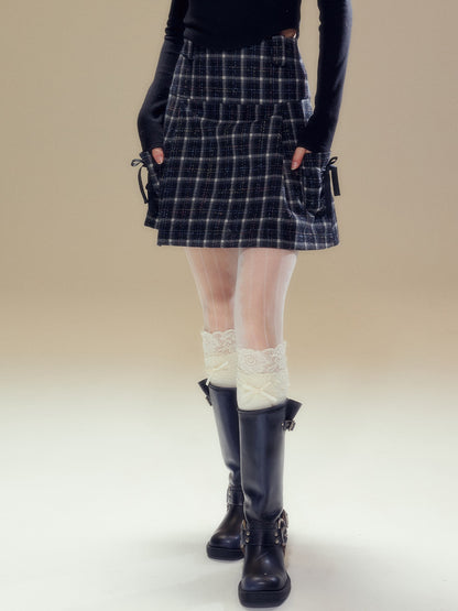 College Style Plaid A-line Bow Skirt