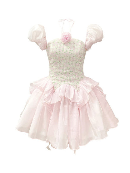 Floral Sequined Bud Short-sleeved Princess Dress