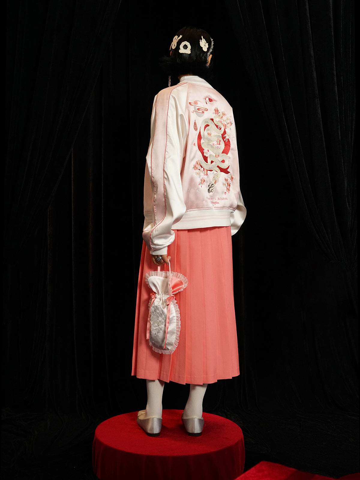 Embroidery Cherry Blossom Satin Jacket