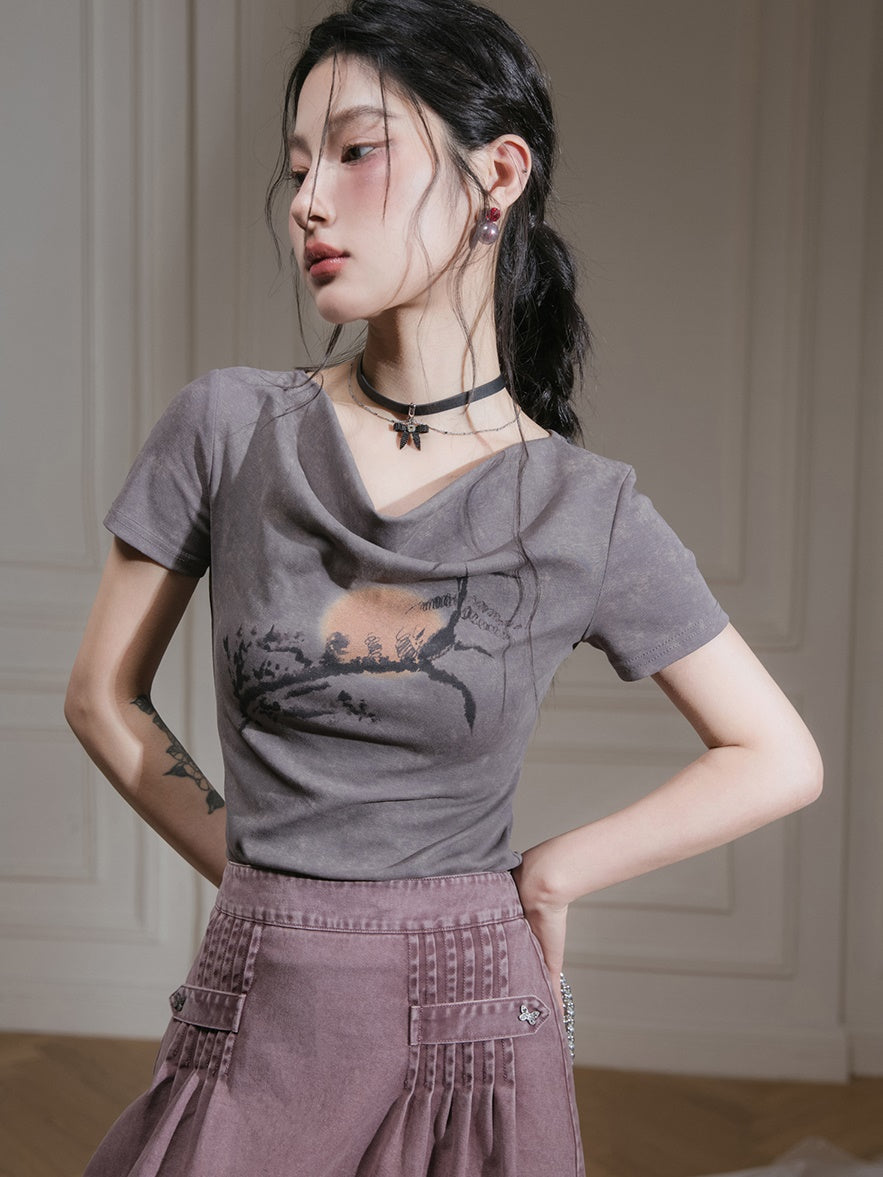 Sunset Chinese Style Printed T-shirt