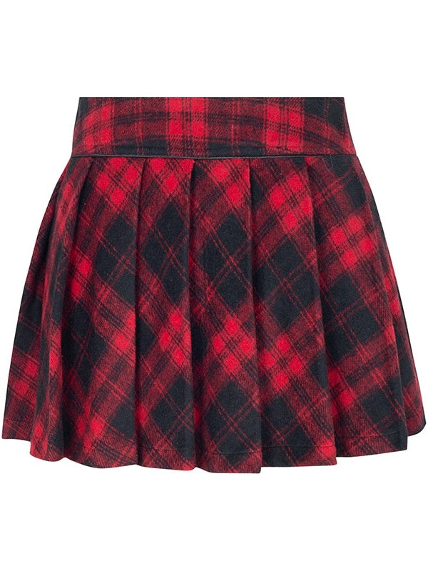 Plaid Fur Collar Short Jacket ＆ Pleated Skirt