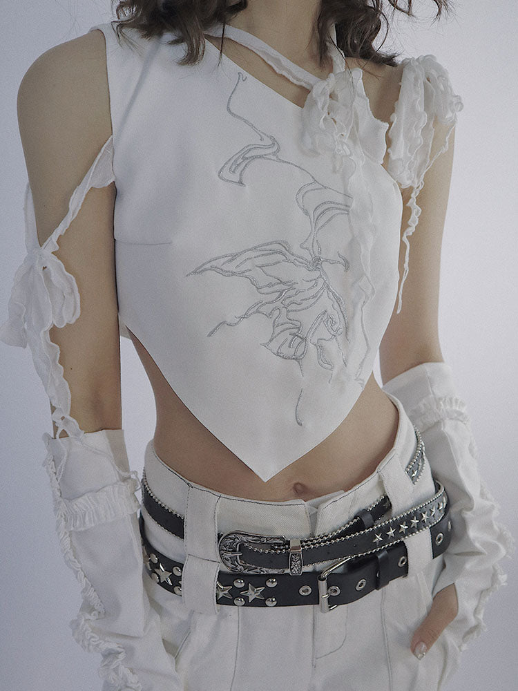 Embroidery Ruffle asymmetry Nichi Tops