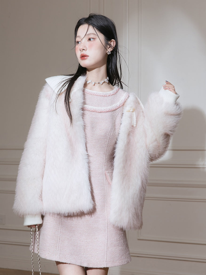 Eco-friendly No-Collar Fur Coat