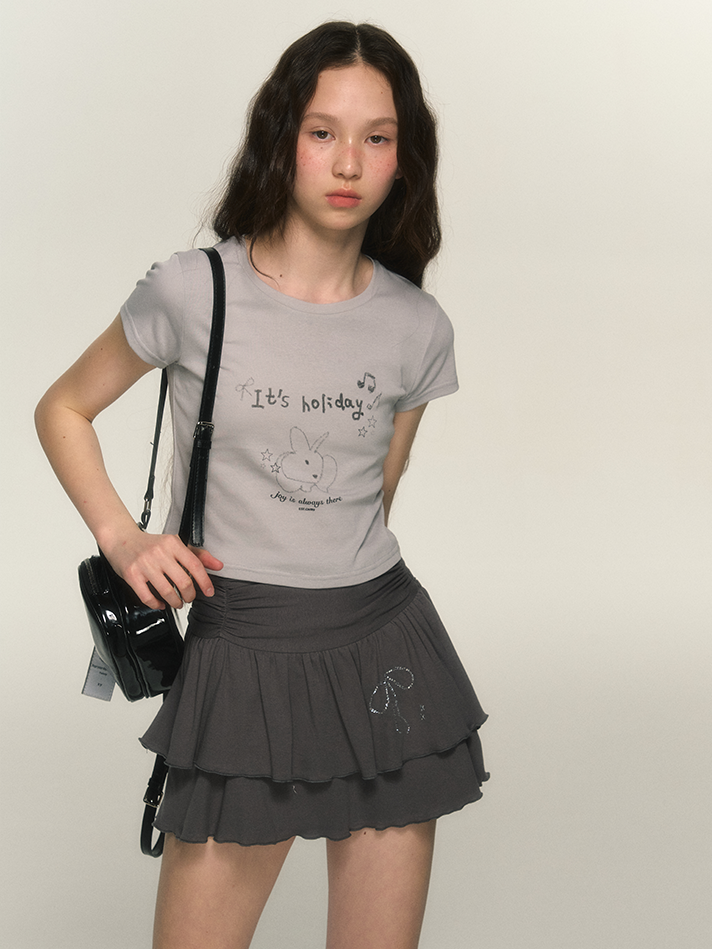 Rabbit Letter Print Short T-shirt