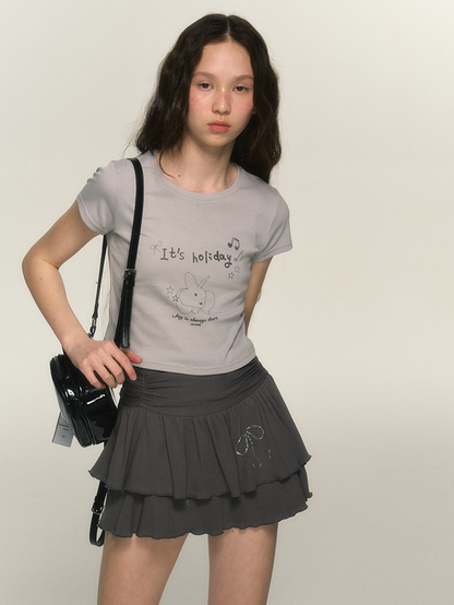 Rabbit Letter Print Short T-Shirt