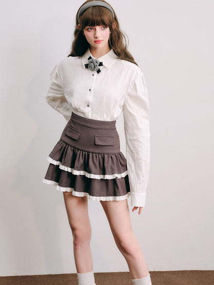 Lace Stitch College Taste Jacket ＆ Puffy Skirt