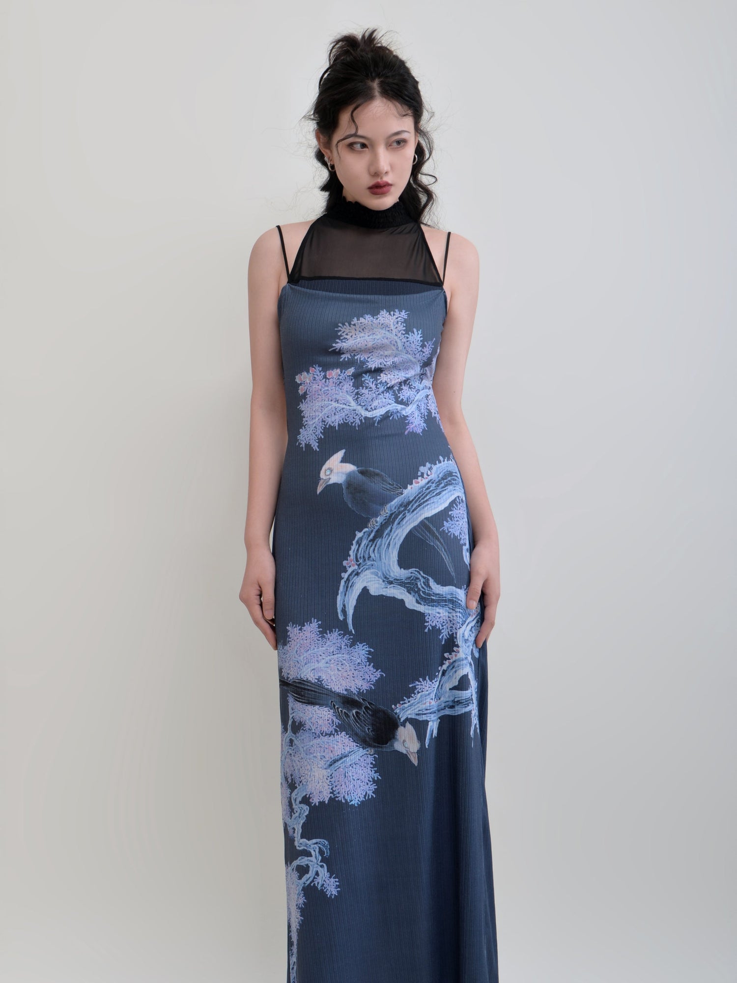 Double Bird Printed Slim Elastic Dress