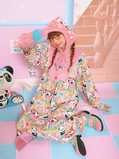 Velvet Cousing Panda Imprimez robe de manteau en vrac