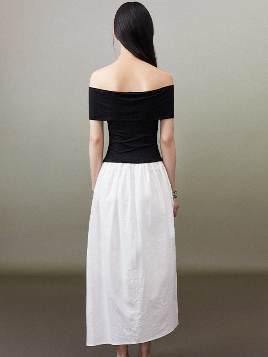 Monotone Stitching One-shoulder One-piece