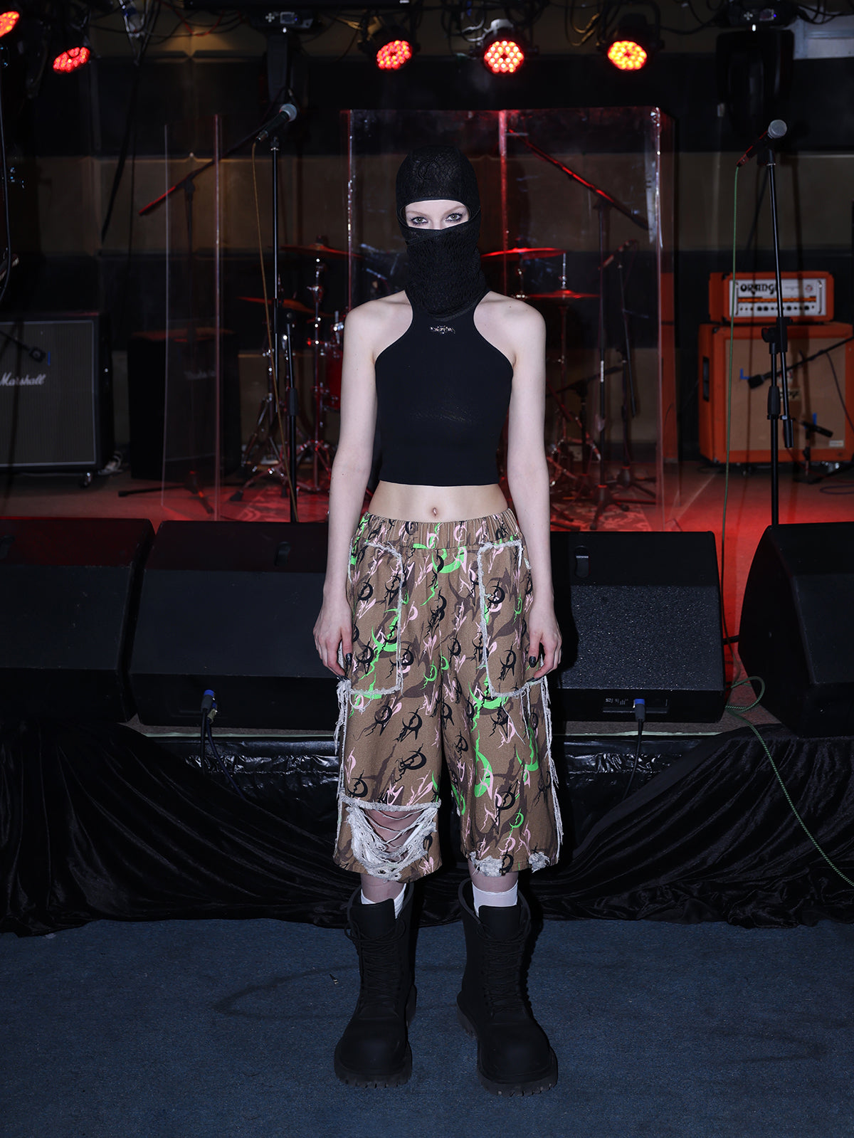 Camouflage Destruction Baggy Loose Cropped Pants