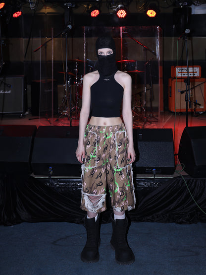 Camouflage Destruction Baggy Loose Cropped Pants