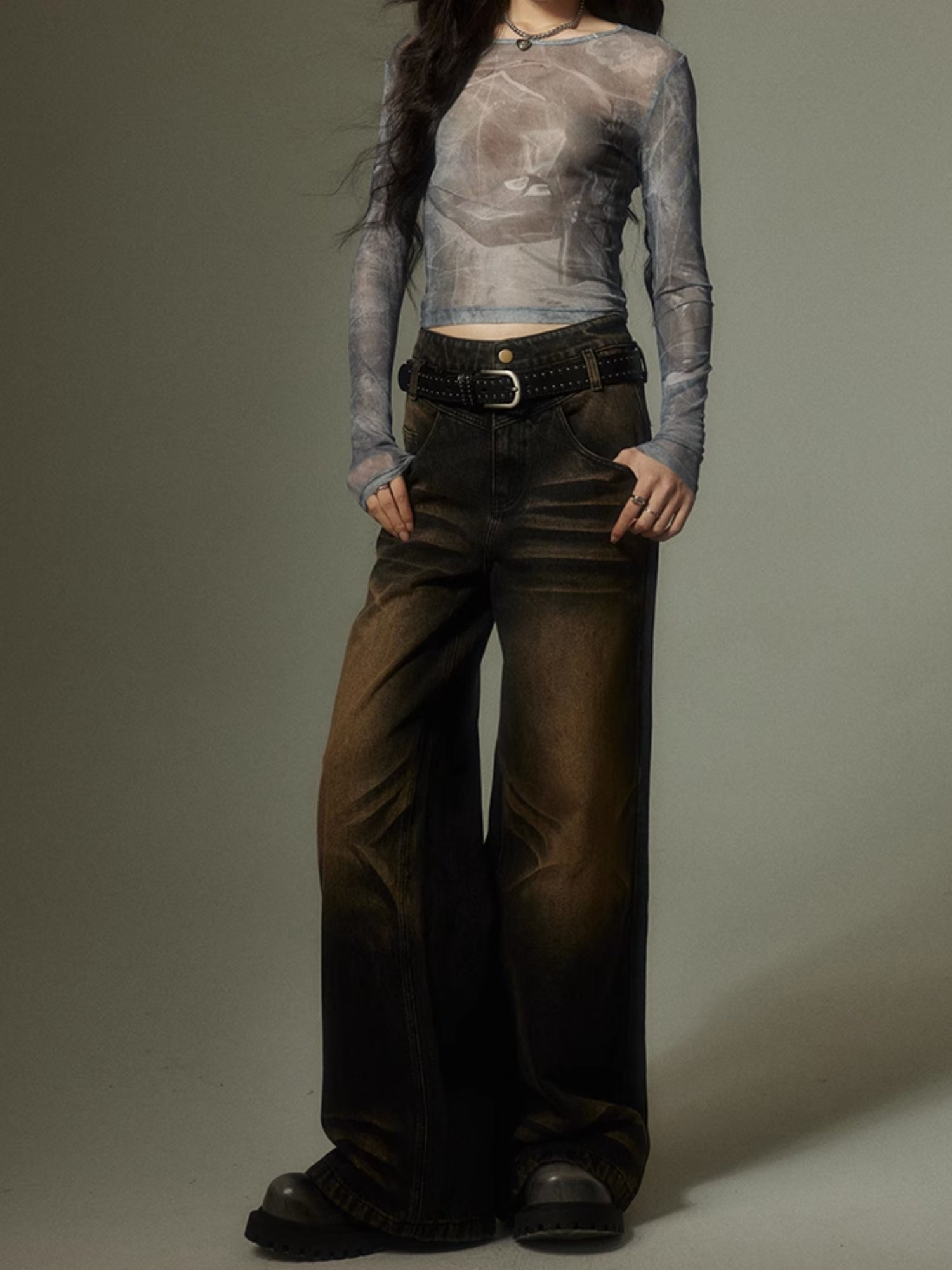 Arcana Moda Pantalones Arcana Distressed Straight Large Pocket Jeans