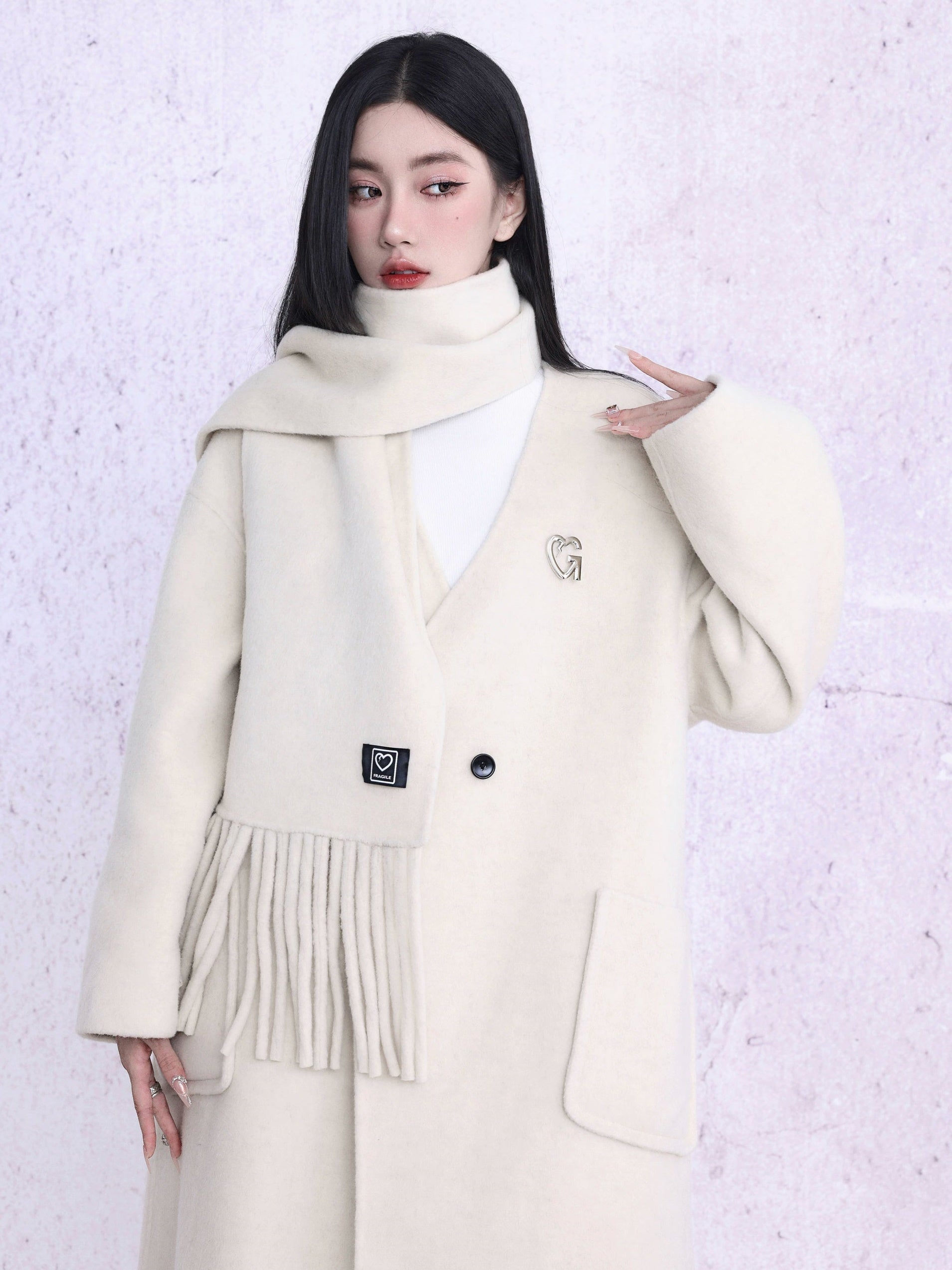 Double-sided Woolen Coat With Muffler